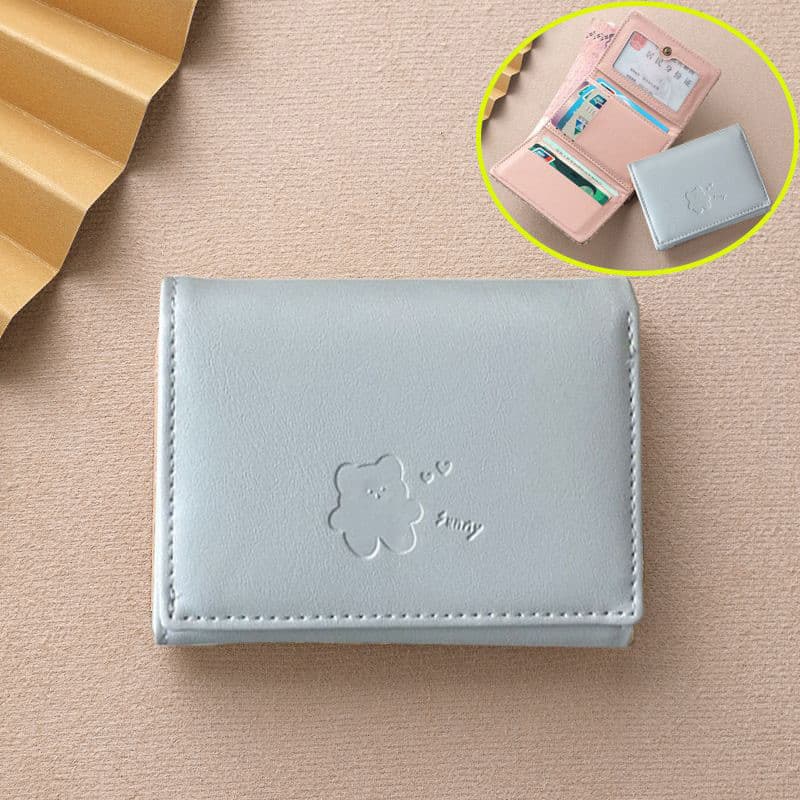 Carteira Bear - Cores Simples e Suaves, Estilo Coreano Fresco, Carteira Curta Multifuncional para Estudantes com Compart