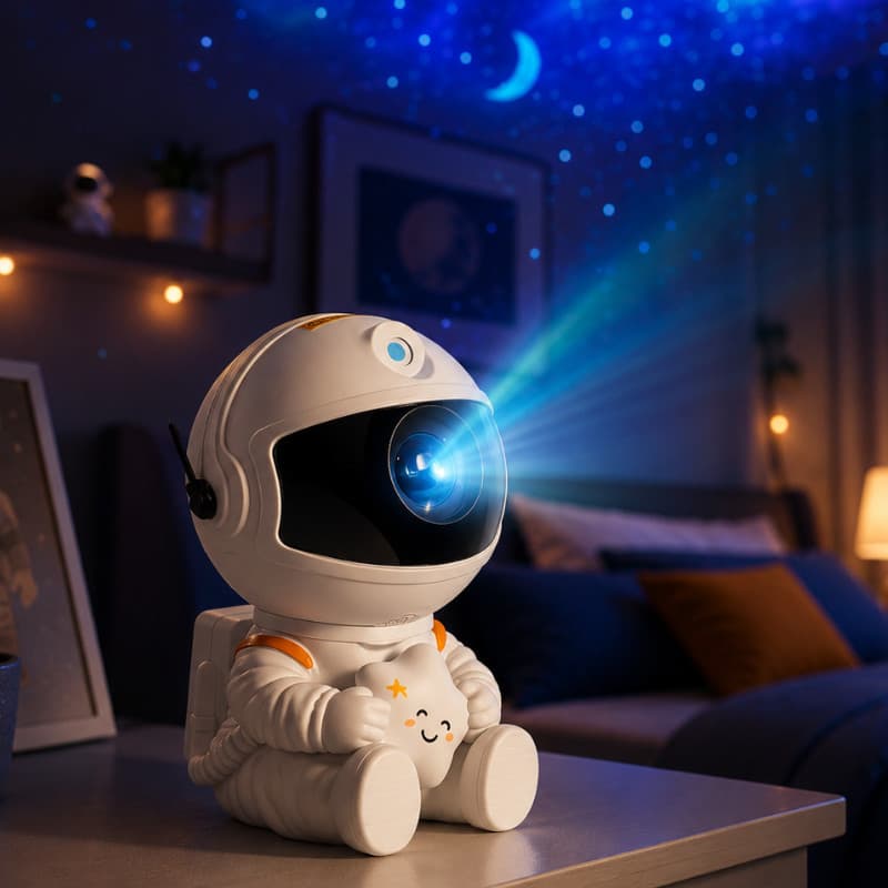 Projetor Astronauta LED Galáxia Estrelas Com Controle Remoto Para Quarto Infantil