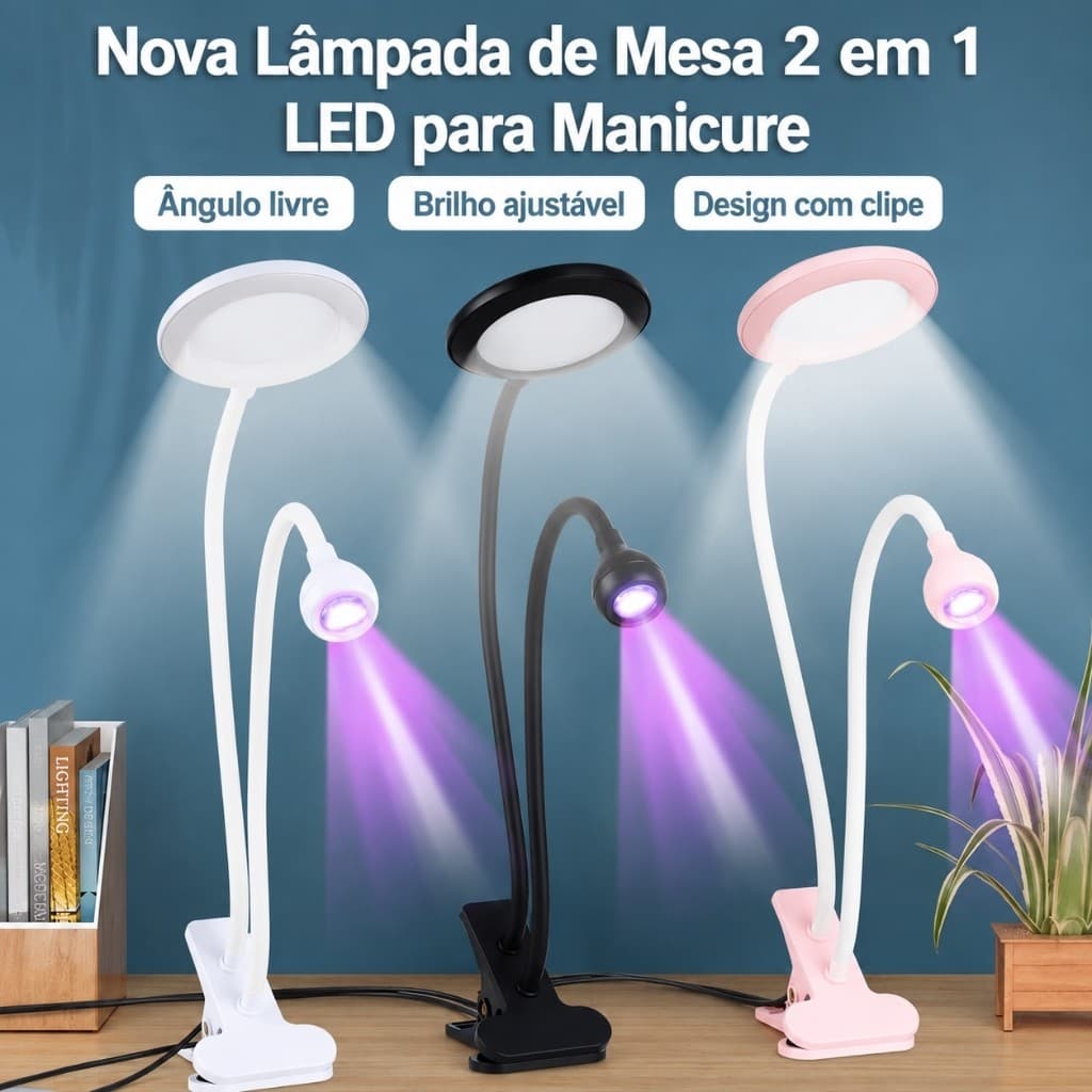 Luminária UV Ultravioleta De Mesa Com Garra Presilha Para Manicure Cabine Luminária Lâmpada UV 2 Em 1 Led Dupla