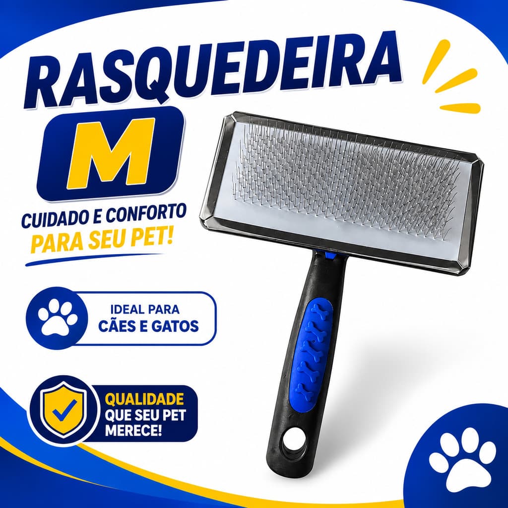 Rasqueadeira P M G Escova para Cachorro e Gato Remove Pelos Soltos Massageadora Pet