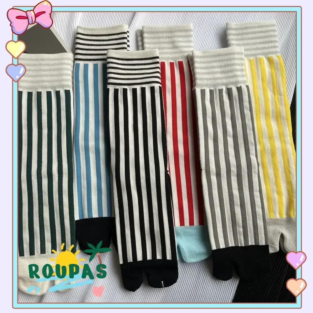 Meias ROUPAS Split Toe , Coloridas De Algodão Penteado Tabi Femininas Listradas De Tubo Médio