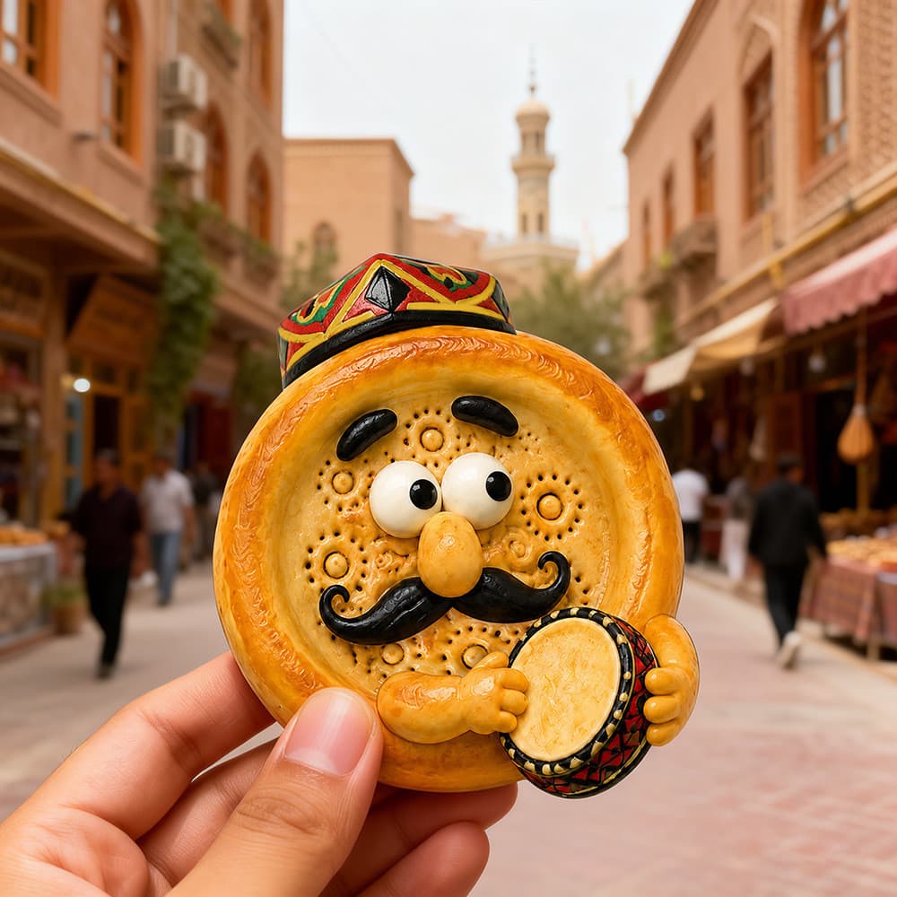 Ímãs de geladeira, souvenires de Xinjiang, pequenos ímãs de naan em estilo cartoon, souvenires turísticos, ímãs de naan