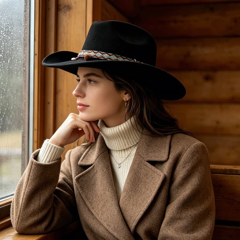Chapéu protetor solar estilo étnico feminino, chapéu retrô ao ar livre, panamá estilo britânico, chapéu de lã, ou