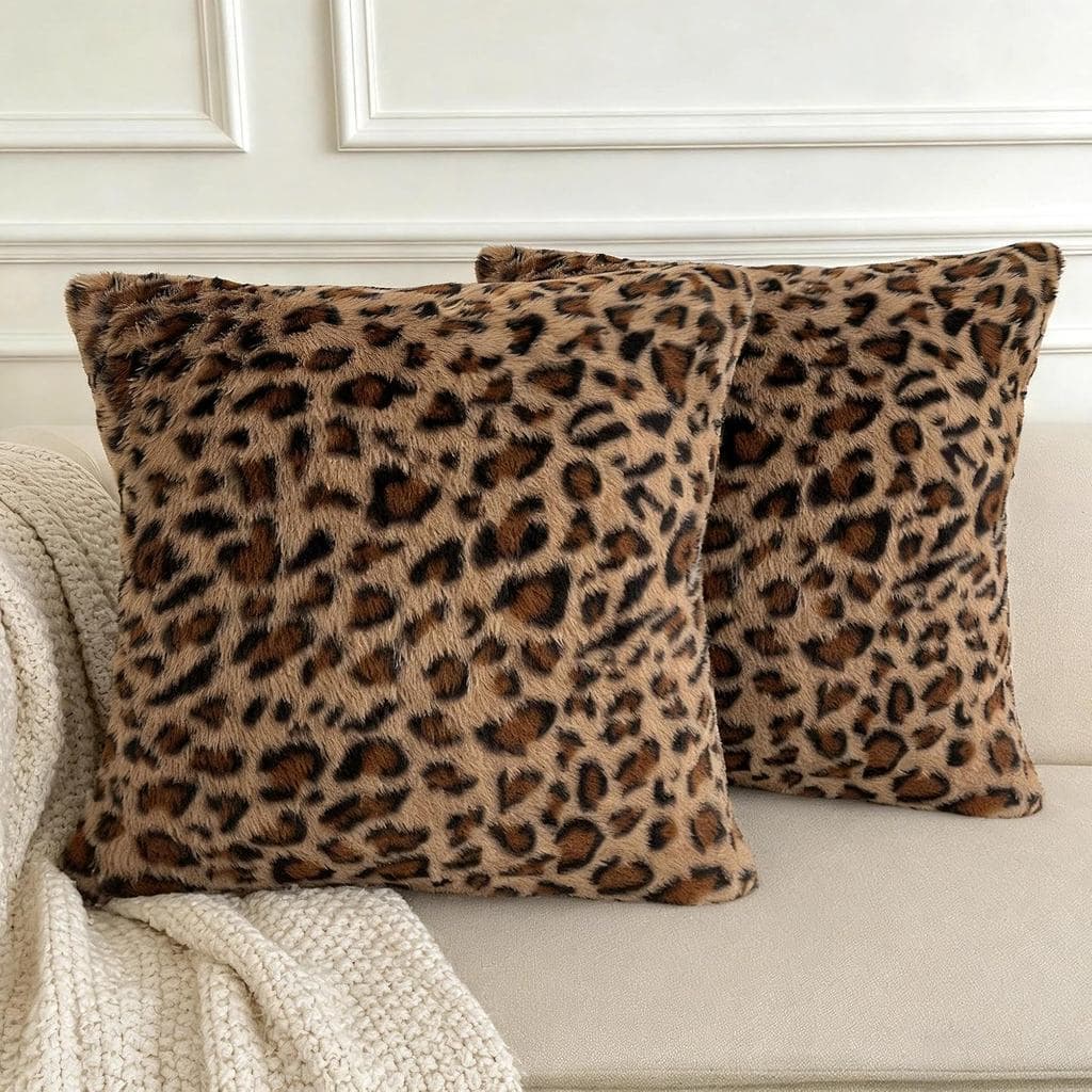 Capas de Almofada com Estampa de Guepardo, Capas de Almofada de Pelo Sintético de Leopardo 18x18, Capas de Almofada Maci