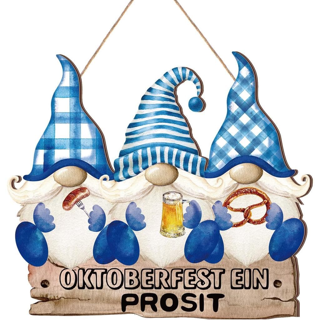 Placa de Madeira para Porta da Oktoberfest Huwena, Placa Suspensa com Gnomos da Oktoberfest, Placas de Madeira de Outono