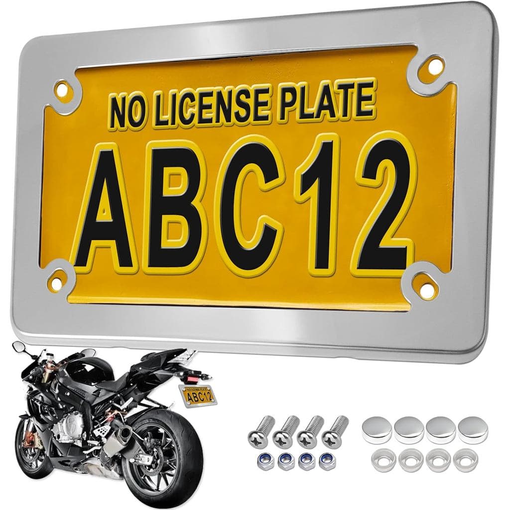 Suporte de Placa de Licença para Motocicleta BGGTMO, Suporte de Placa em Aço Inoxidável Cromado para Bicicleta, Moto, Ci
