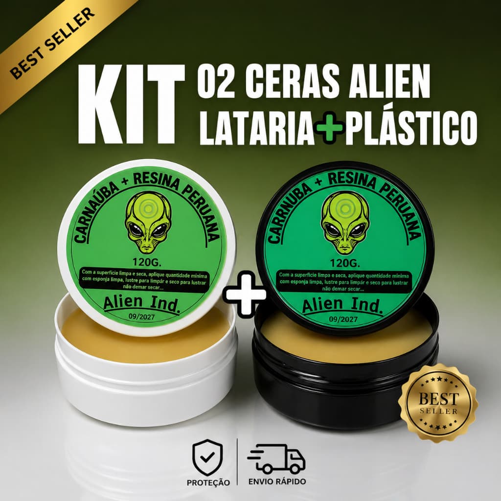 Kit 02 Ceras Alien Ind Carnaúba Automotiva Lataria e Plástico - Brilho Revitalização Proteção UV