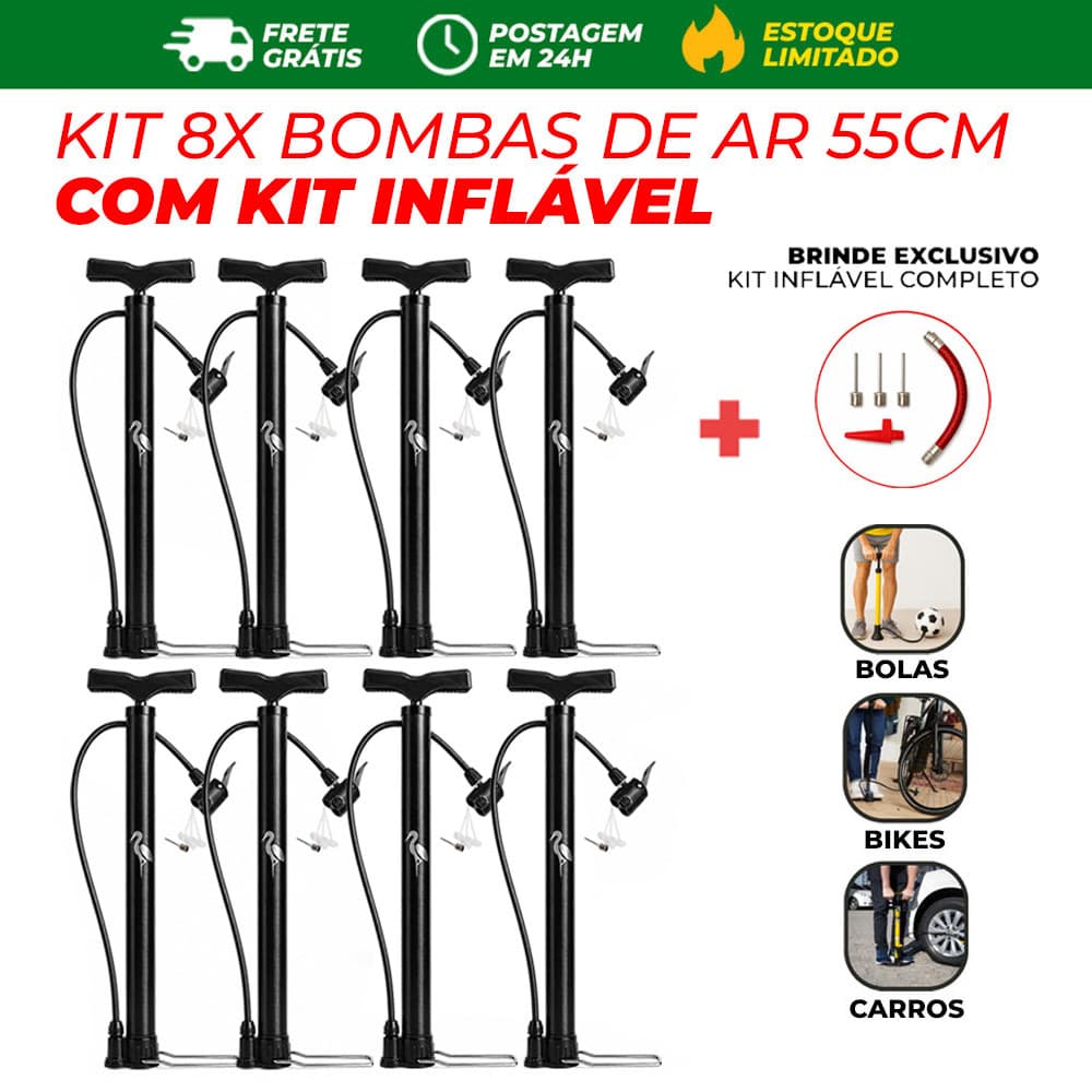 8 Bomba Manual de Ar 55cm com Bico Para Moto Bike Bola