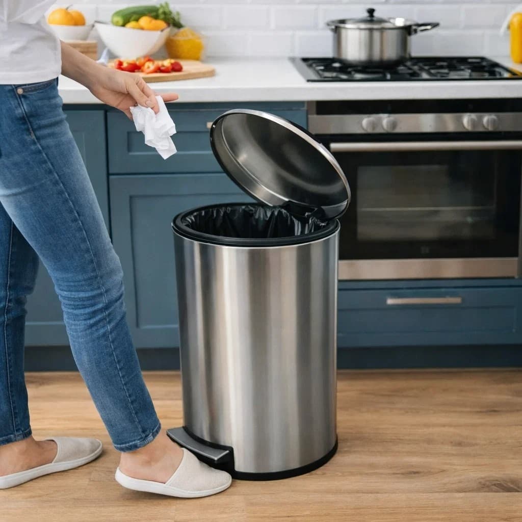 Lixeira inox slim 5 litros pedal alta compacta nao enferruja cesto lixo banheiro cozinha