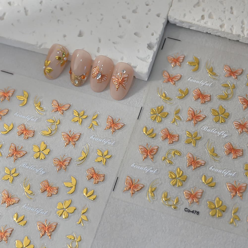 Adesivos de Arte para Unhas com Elementos de Borboleta Dourada, Adesivos DIY para Capas de Telefone, Adesivos de Flore