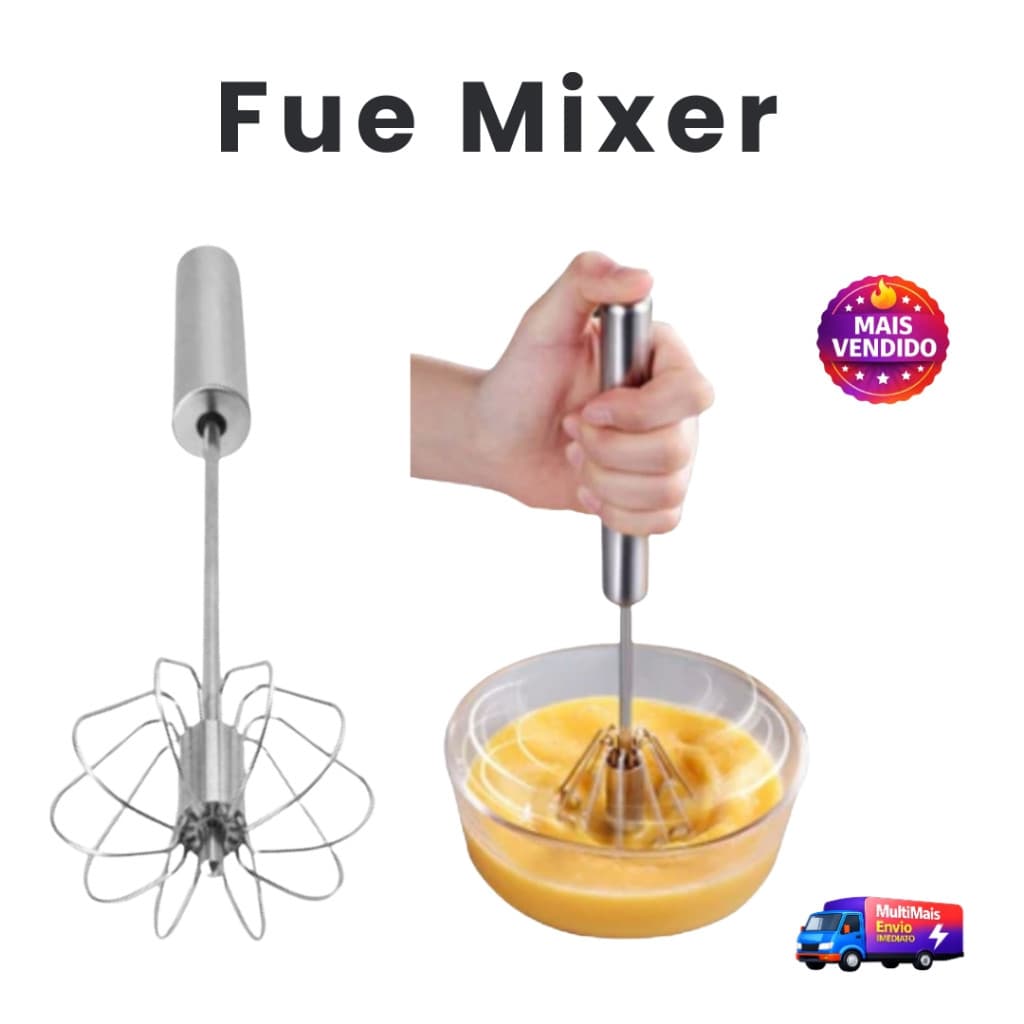 Fue Batedor de Ovos Mixer Manual Giratório Semi Automático Inox Profissional Reforçado