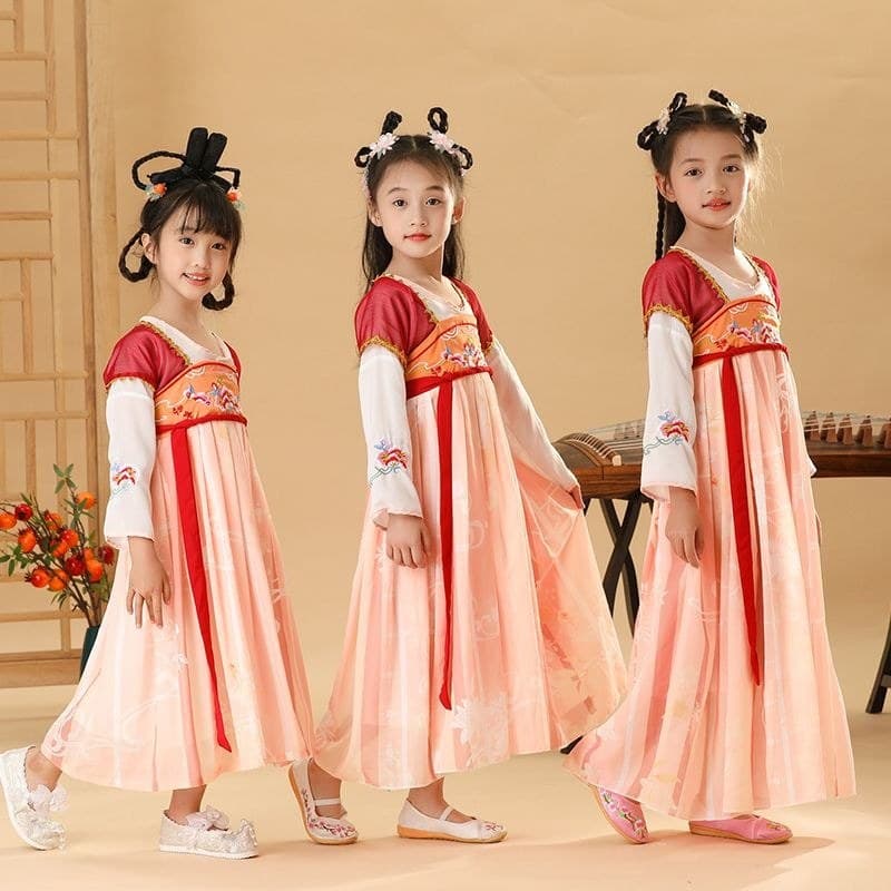 Crianças Hanfu desempenho traje Yujunshu dança traje Rouge maquiagem Guanghan palácio desempenho traje dança clássica el