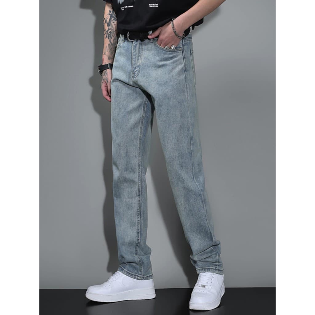 Calças de brim masculinas retas soltas 2026 novo estilo calças masculinas americano Retro azul Casual calças masculinas