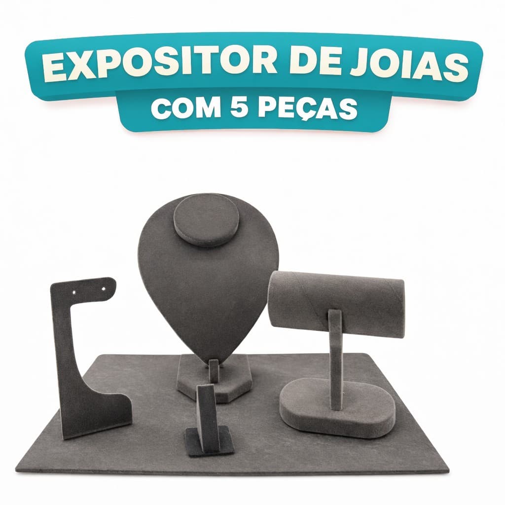 Expositor de Joias Kit 5 Peças Veludo Porta Colar Brinco Anel Pulseira Vitrine