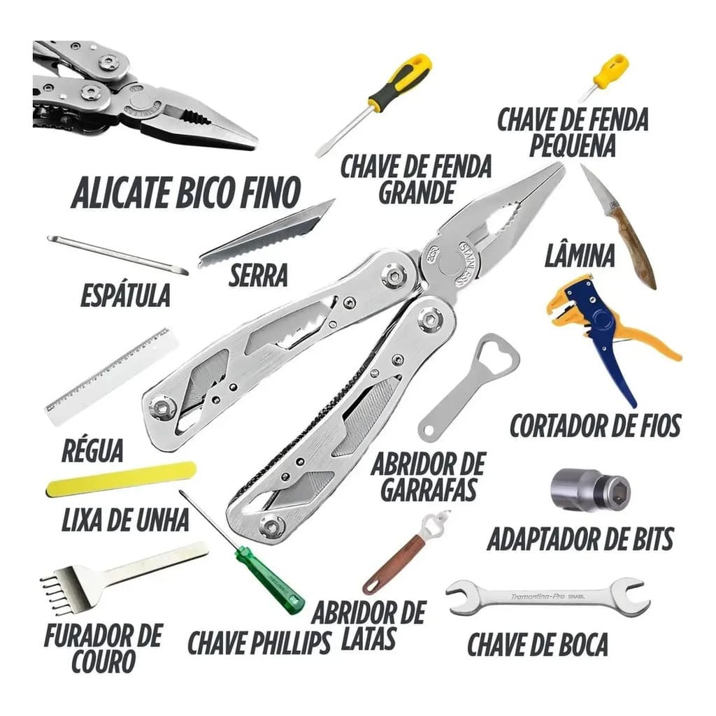 Alicate Canivete Tático Multifuncional 25 Funções Aço Inox Ferramenta EDC Sobrevivência