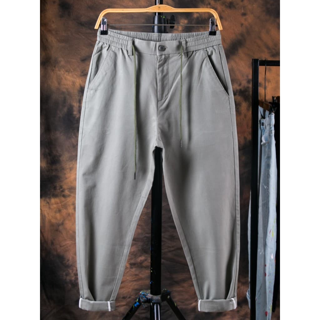 Primavera novo estilo calças casuais masculinas plus size elástico solto gordura Tether plus size cintura elástica calça