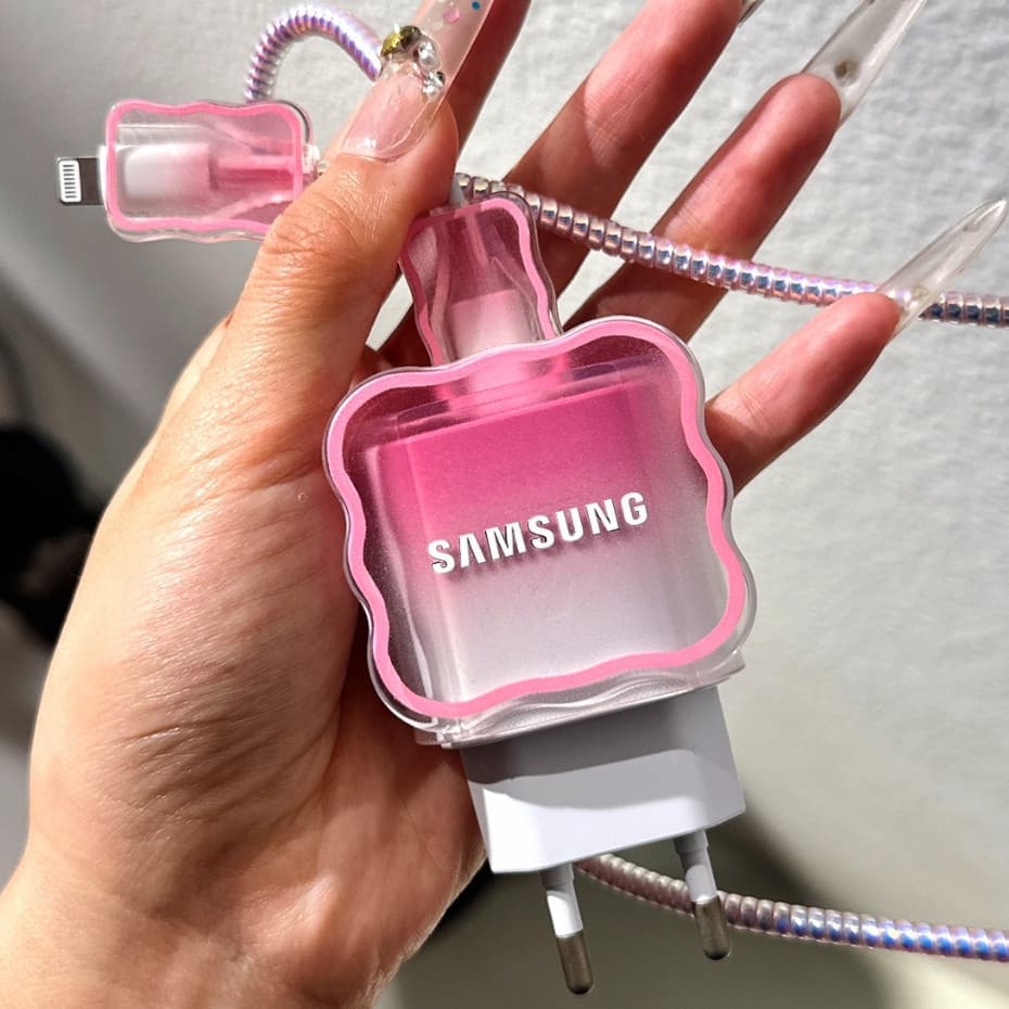 Compatível Com Carregador Samsung 25W , Capa Protetora Gradiente Rosa , Cabo De Carregamento Anti-Queda E Quebra