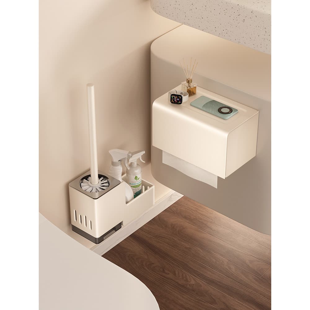 Caixa de papel higiênico estilo creme, à prova d'água, perfurada, suporte de tecido higiênico, rolo de papel, prateleira