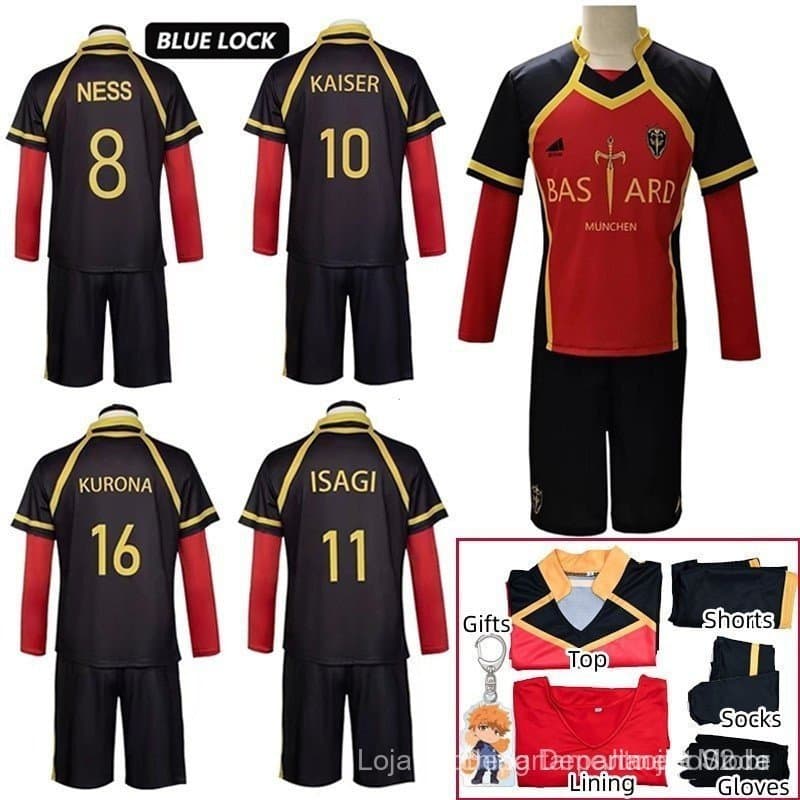 Uniforme de Cosplay Anime Blue Lock Bastard Munique, Camisa de Futebol Yoichi Isagi Red Ness Kaiser Kurona JHWA para H