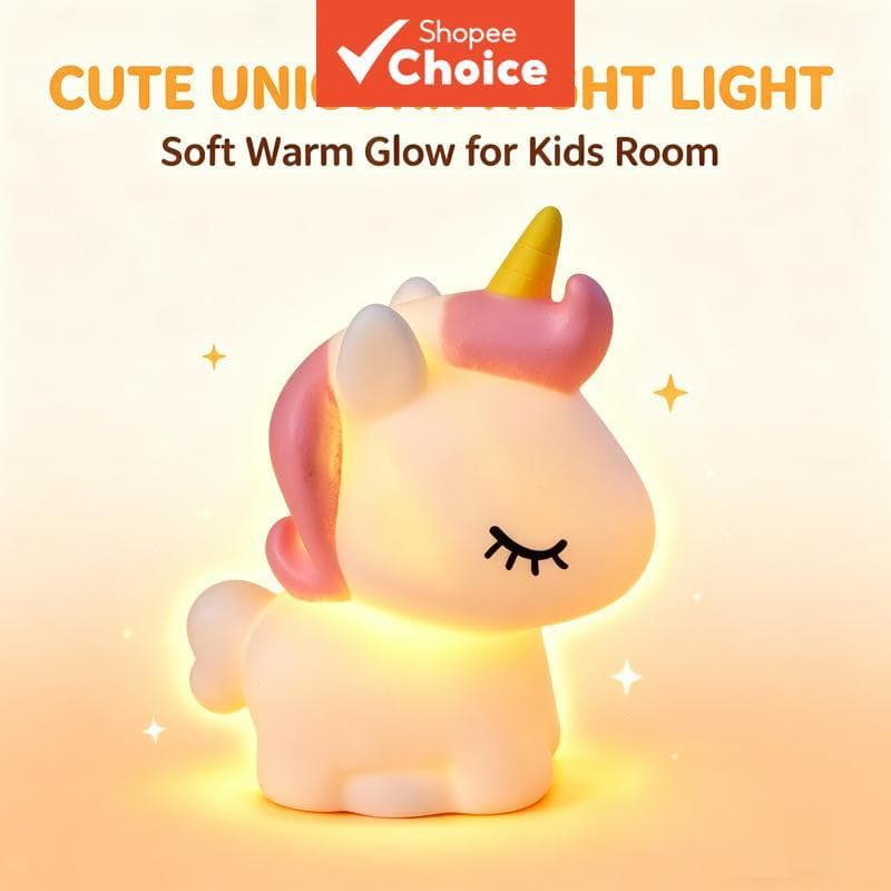 Luminária Noturna de Silicone de Unicórnio Fofo, Lâmpada de Sono LED Quente e Macia, Recarregável, Luminária de Mesa