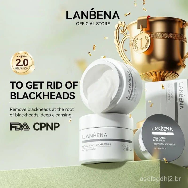 LANBENA 2% BHA Máscara Facial para Poros com Argila Amazônica e Aloe Vera 30g + 60 Tiras de Papel para Higiene dos Poros