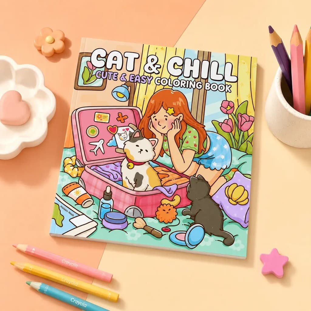 Livro De Colorir Para Adultos Com Cenas Aconchegantes Gatos E Frios Páginas De Gatinhos Fofos , Terapia De Arte Alívio D