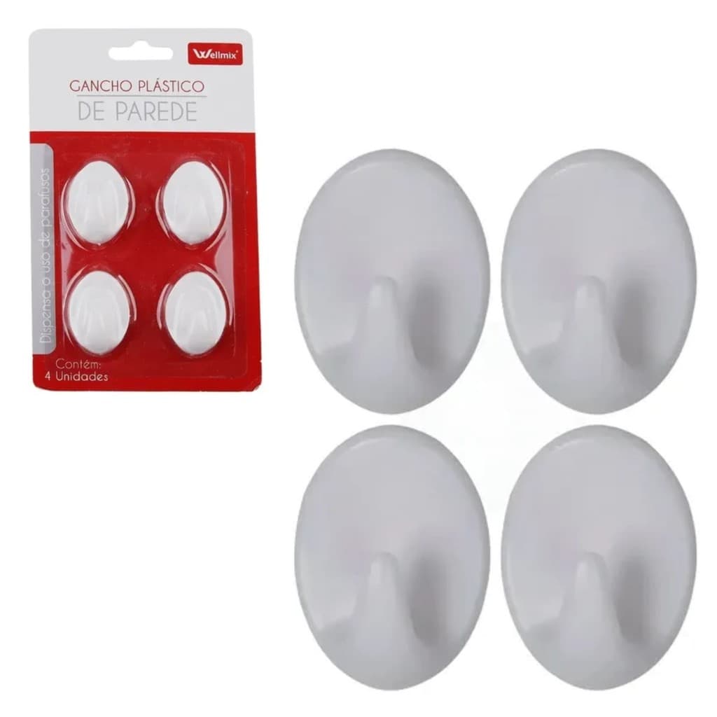 Kit 4 Gancho de Parede Adesivo suporta 2kg Cozinha Banheiro