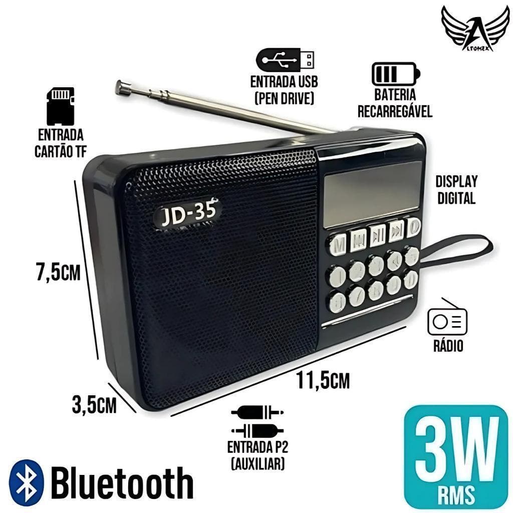 Rádio Portátil Digital Retro Fm Bluetooth Usb Radinho Recarregável