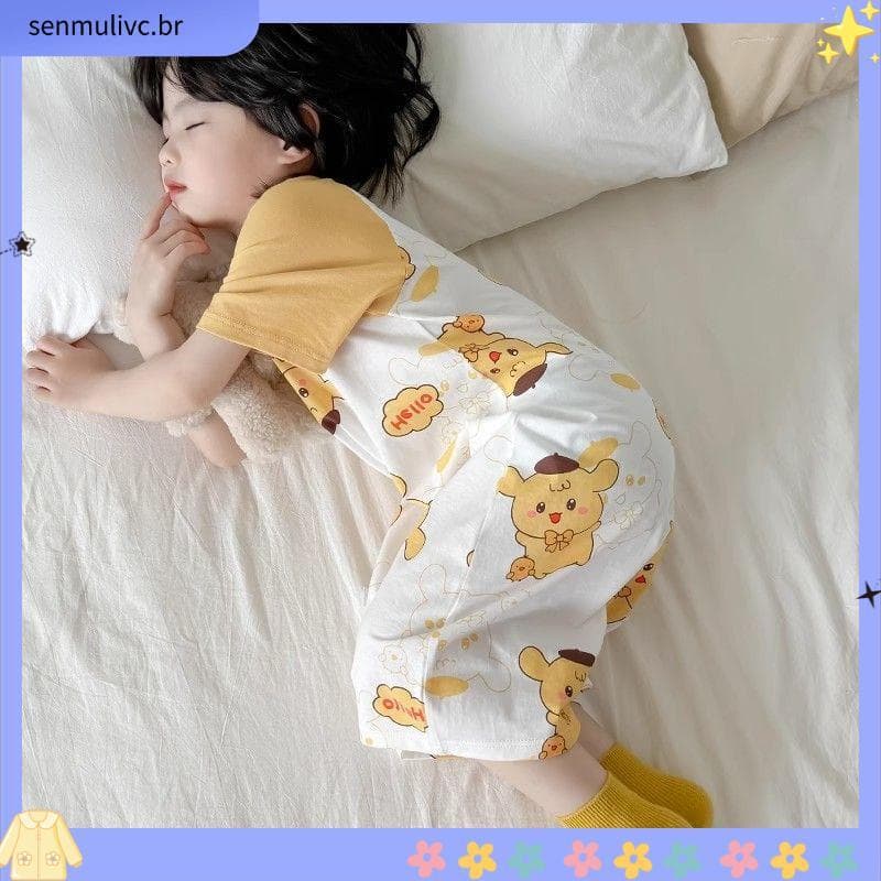 Crianças pijamas de uma peça verão fino algodão de manga curta bebê meninas meninos camisola 2025 novo estilo verão ar c
