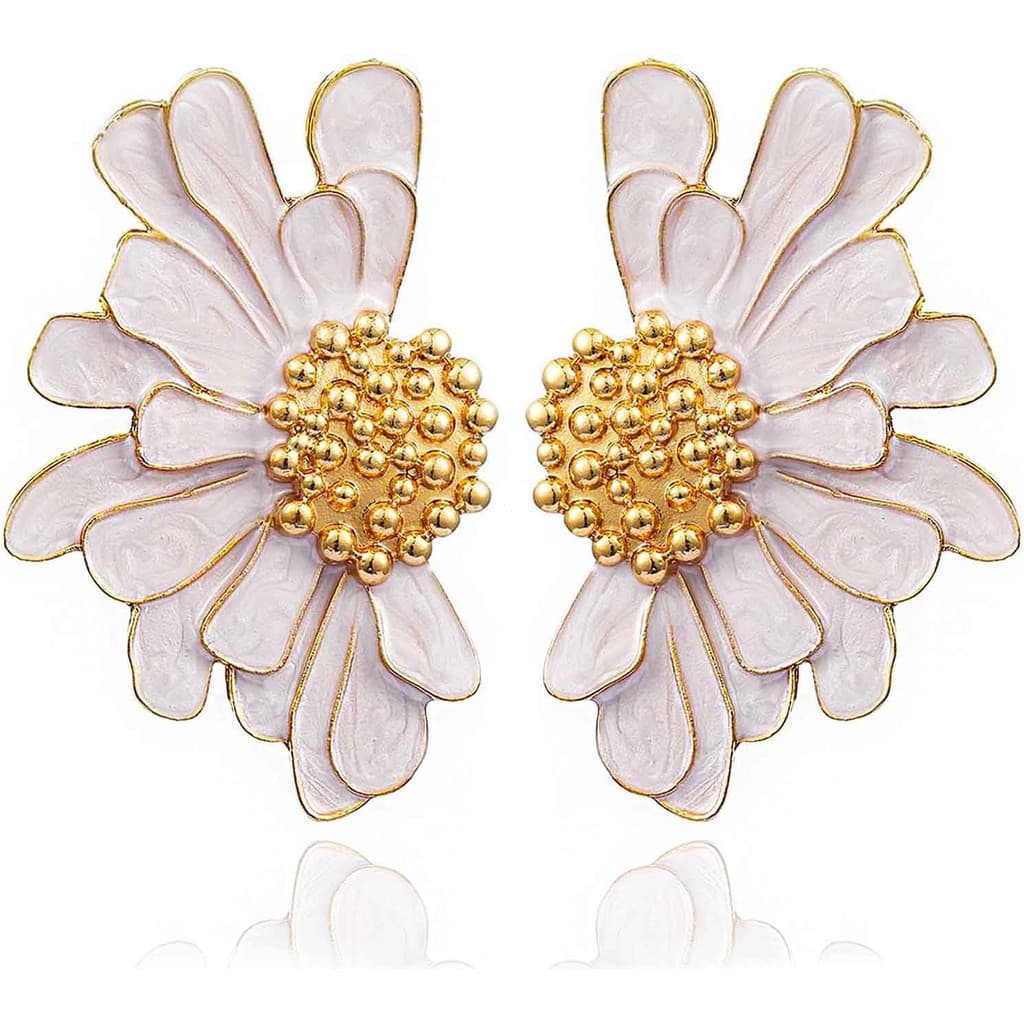 Brincos Florais Vintage - Brincos Grandes em Forma de Margarida Exagerada, Adequados como Acessório Personalizado para M