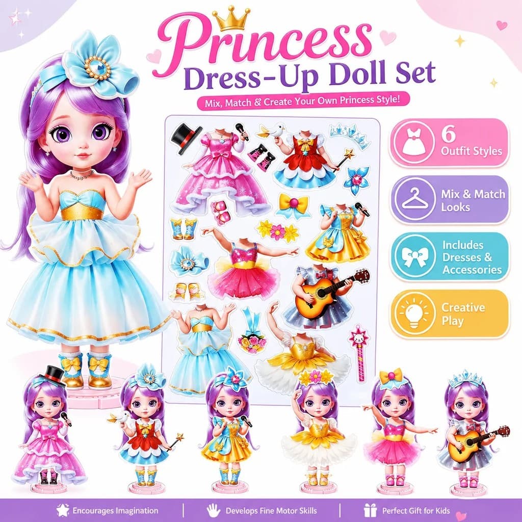 Conjunto De Bonecas De Bailarina De Vinil Magnético Joyful Princess Para Meninas De 3 A 4 Anos , Brinquedo Misto E Combi