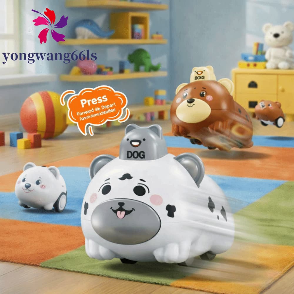 YONGWANG Press & Go Animal Car ,-the-Bottom Design Cartoonish Pequenos Animais Veículo Elástico Para De Estimação