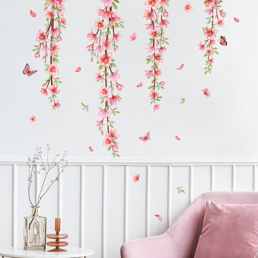 Adesivos de parede novo estilo rosa flor videira adesivos de parede sala estar quarto decoração adesivos de parede