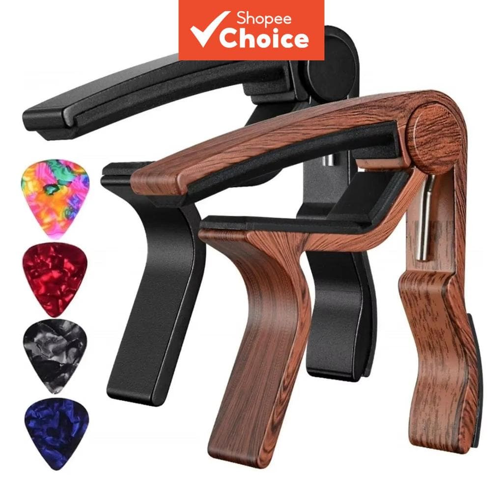 Miwayer Capotraste de jacarandá para guitarra – compatível com guitarras acústicas e elétricas, inclui 5 palhetas,