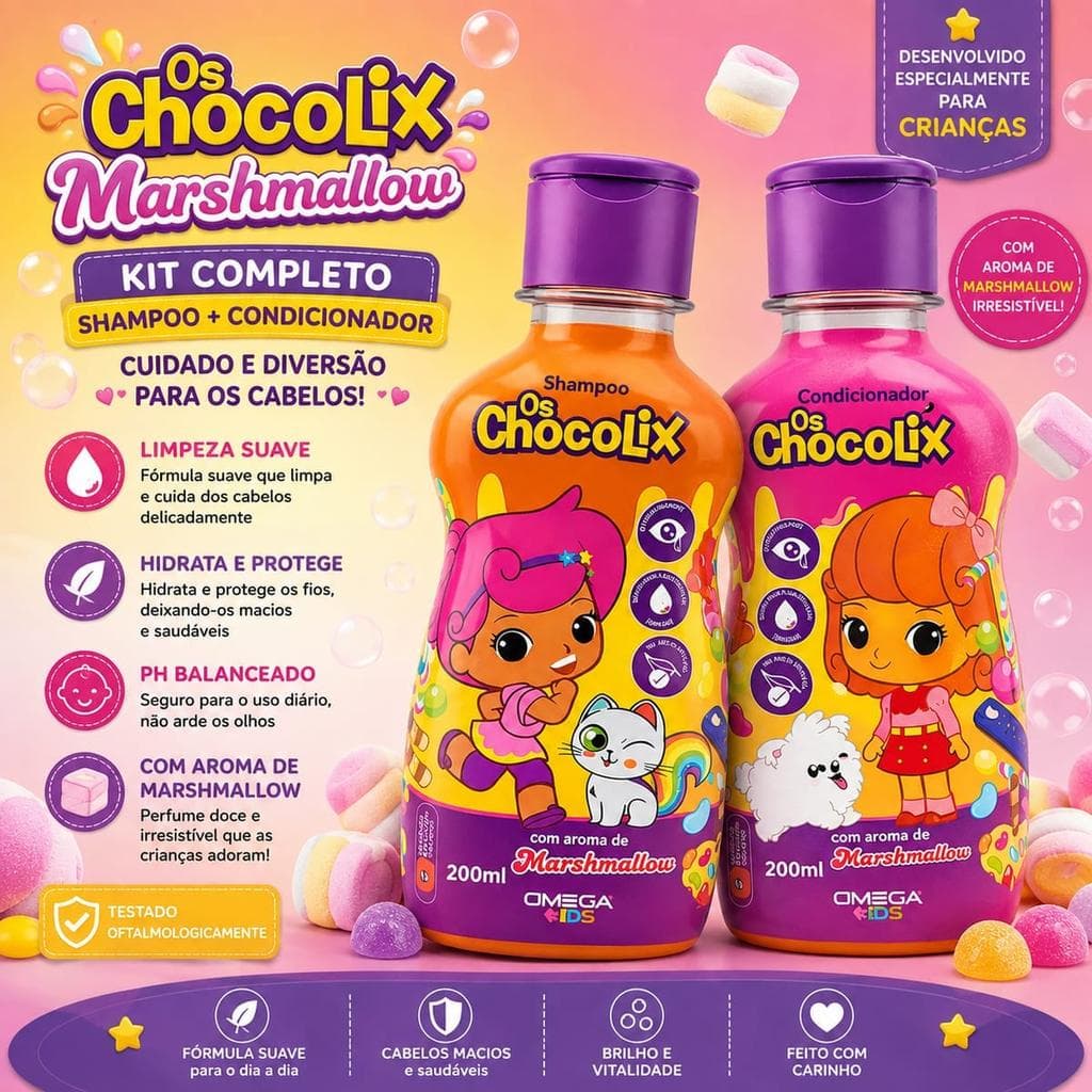 Kit Shampoo + Condicionador Infantil Chocolix Marshmallow 2x200ml - Limpeza suave e desembaraço