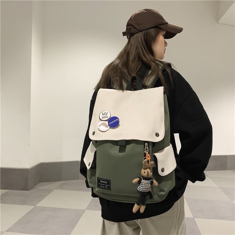 Mochila casual estilo coreano para casais, com cores contrastantes, mochila de viagem de grande capacidade, mochila esco