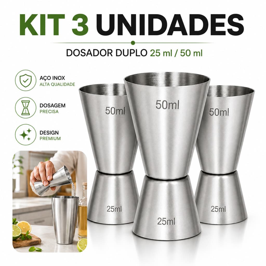 Dosador Medidor De Bebidas Duplo Barmen 25ml 50ml Aço Inox Drinks Bartender