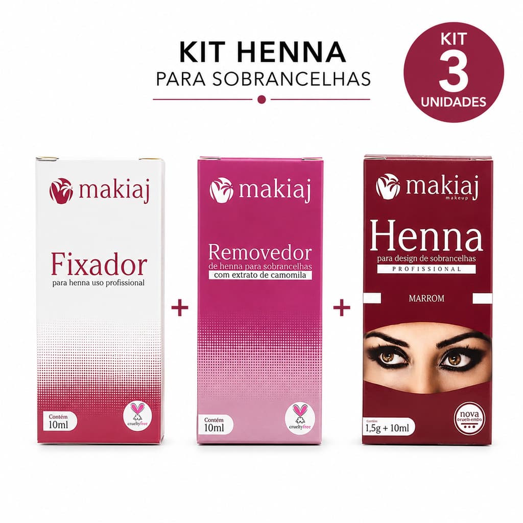 Kit Henna para Sobrancelhas Makiaj Henna + Fixador + Removedor 10ml