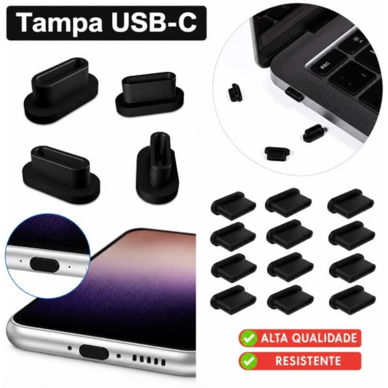 Proteção Tampa Plug Anti poeira Sujeira Para Celular Entrada Tipo C discreto Preto
