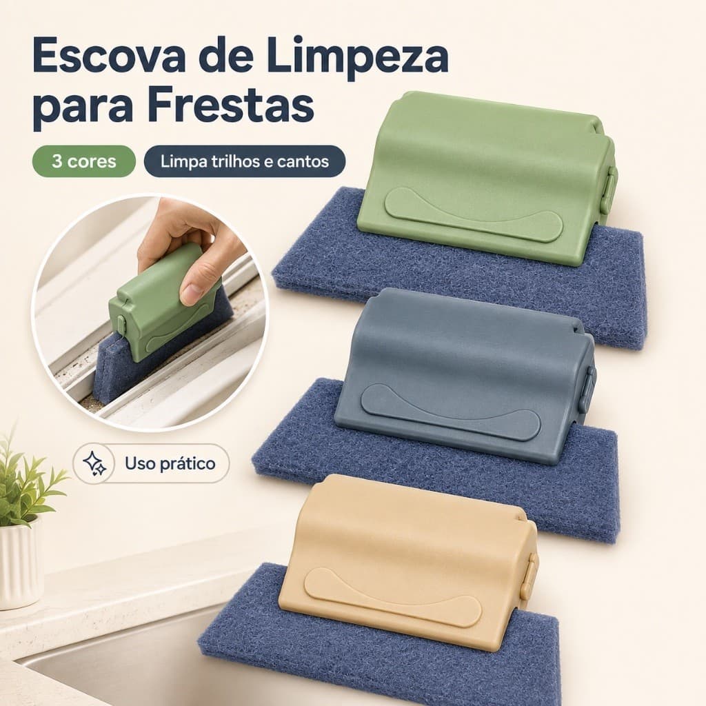 Escova de Limpeza para Frestas – Limpa Trilhos, Janelas, Cantos e Bordas | Cor Aleatória