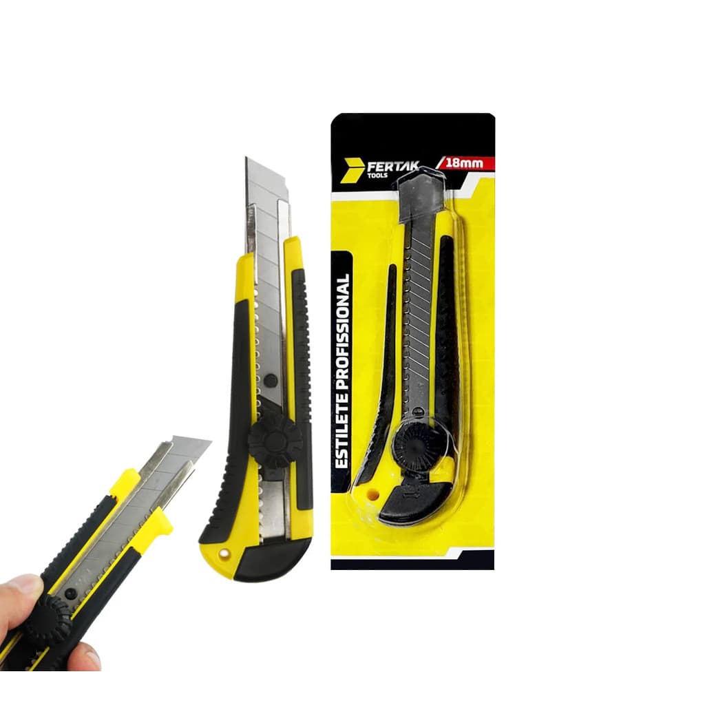 Estilete Profissional Emborrachado com Trava 18mm Fertak Lamina