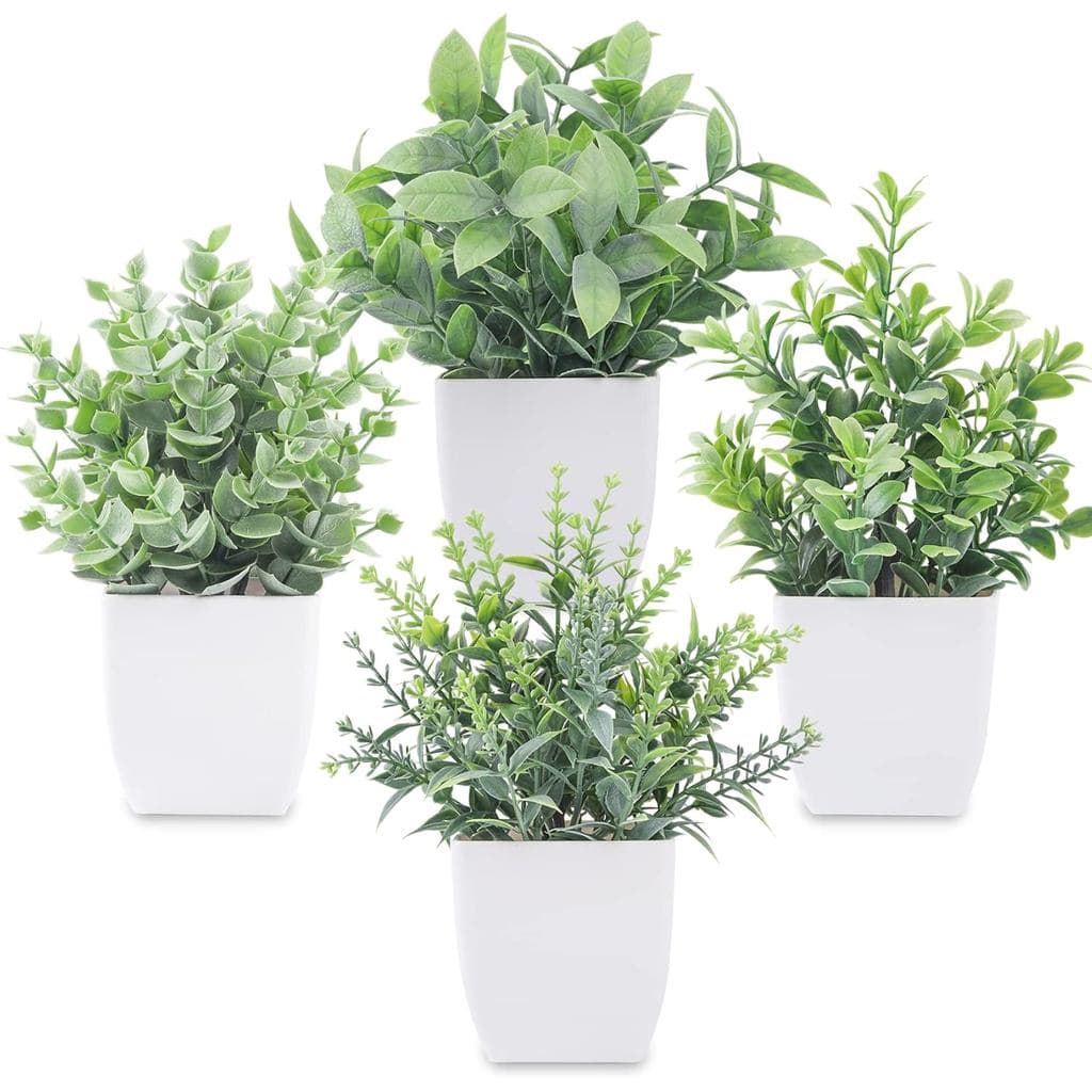 Der Rose Conjunto de 4 Plantas Artificiais Mini, Plantas Verdes Artificiais em Vasos para Decoração de Casa, Escritório,