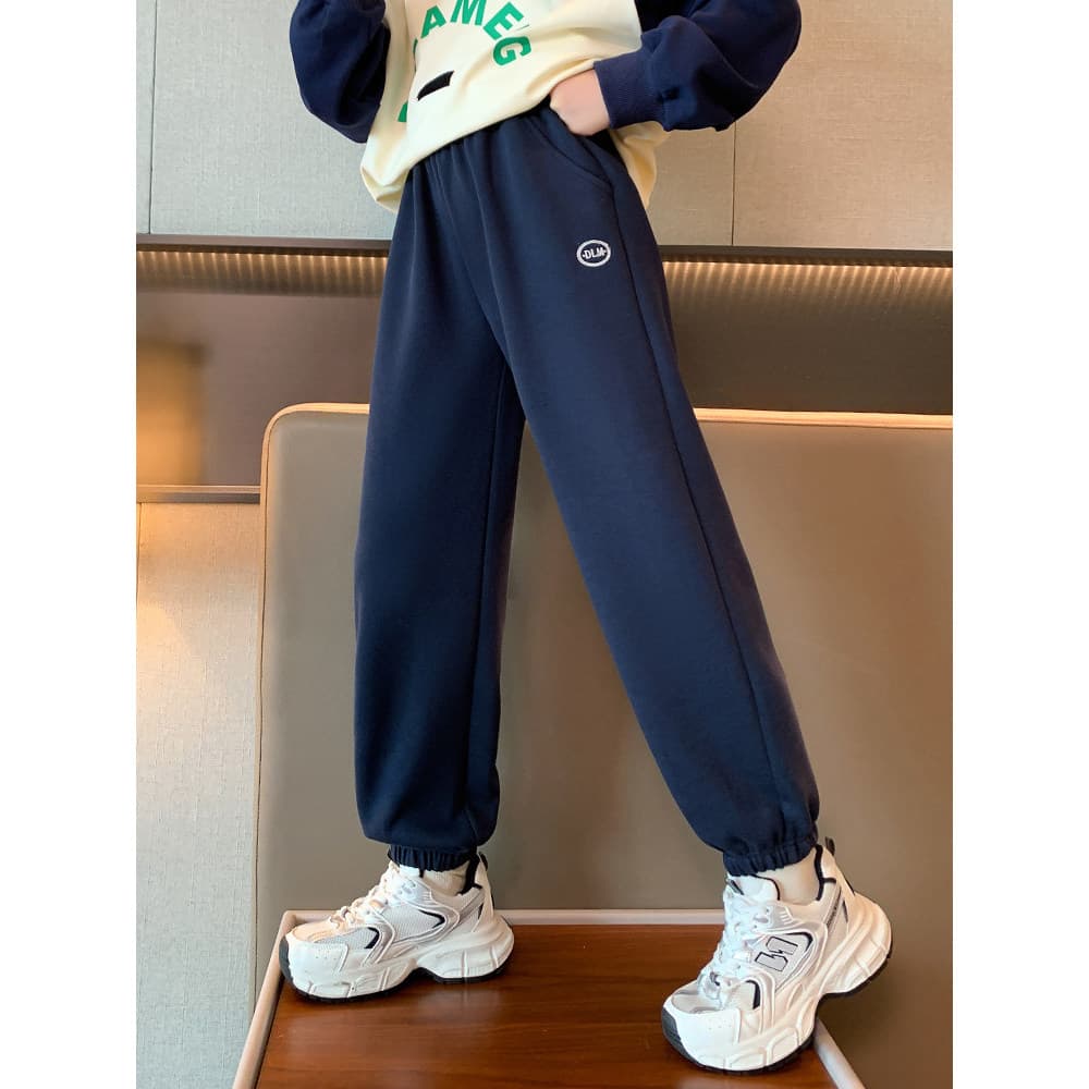 Meninas calças outono calças grandes crianças calças casuais estilo ocidental azul marinho Sweatpants crianças inverno f