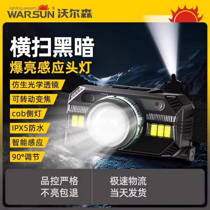 Walson WD09 Zoom Sensor farol luz forte Super brilhante noite pesca dedicado carregamento longa vida útil da bateria mon