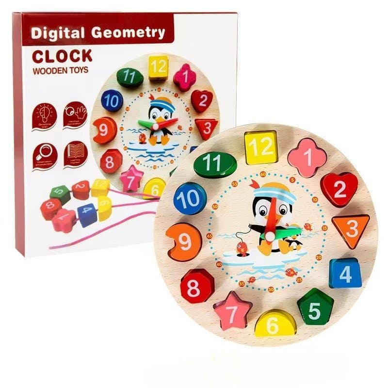 Brinquedo Educativo de Relógio de Madeira, Blocos de Matemática, Ferramenta Educacional para Contagem de Tempo com Funçã