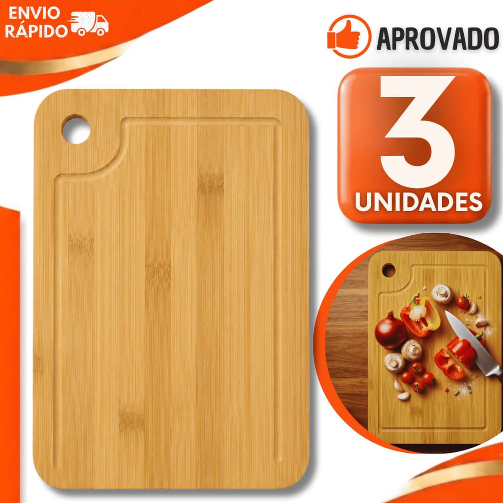 Conjunto Tábua de Corte Gourmet Bambu Robusto Elegante Cozinha Churrasco Pães Utensílios Qualidade Excelentes