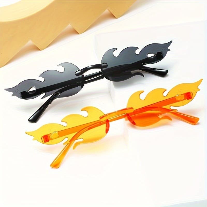 Óculos Em Formato De Chama , De Moda Novidade Unissex , Lentes Coloridas Sem Aro Sol Modernos Com Design De Fogo Para At