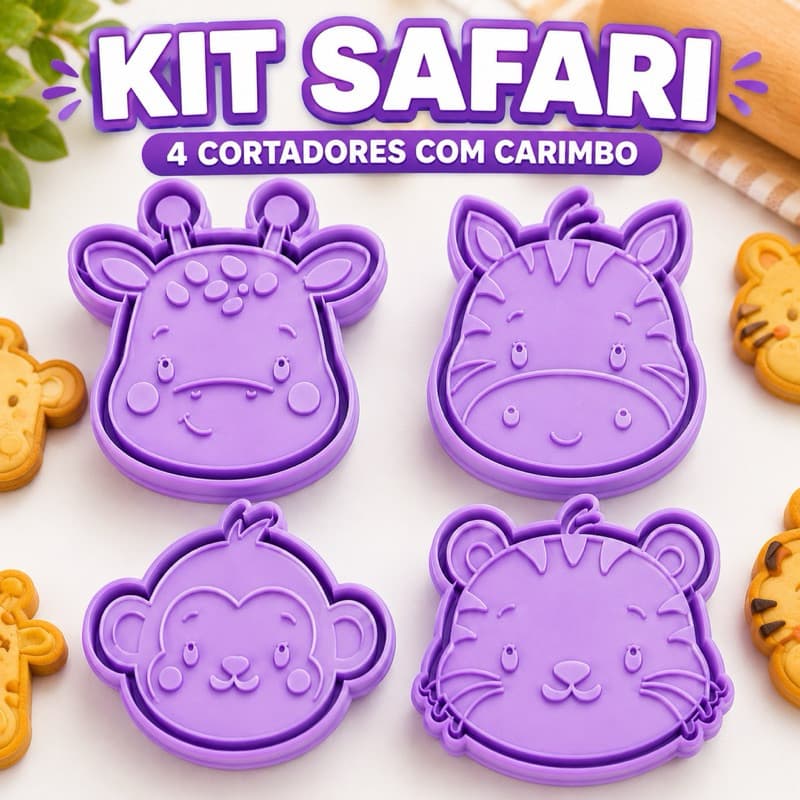 Kit 4 Cortadores de Biscoito Infantil Animais Fofinhos Cortador Bolacha Massinha Pasta Americana