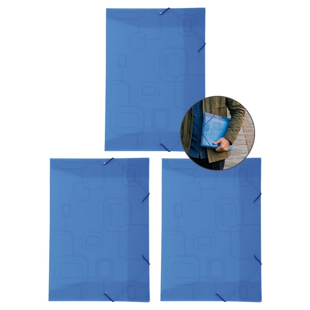 Kit 3 Pasta Plástica Com Aba e Elástico A4 Fina Azul Dello