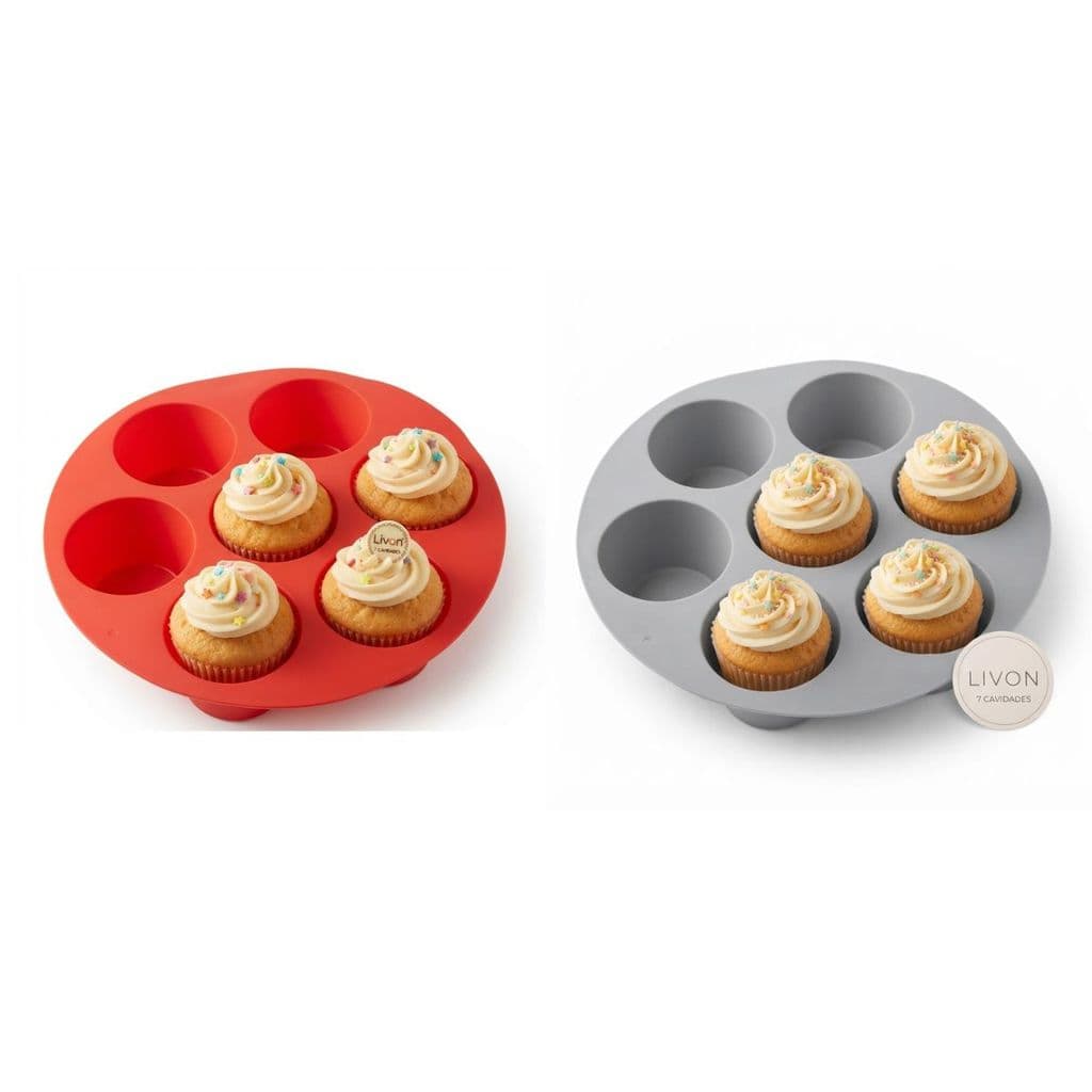 Forma de Silicone para Cupcake e Muffin 7 Cavidades Antiaderente Prática - Livon